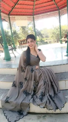 Trendore™ Elegant Beige & Black Embroidered Satin Saree photo review