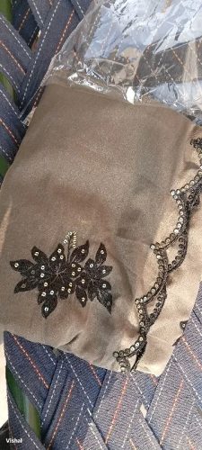 Trendore™ Elegant Beige & Black Embroidered Satin Saree photo review