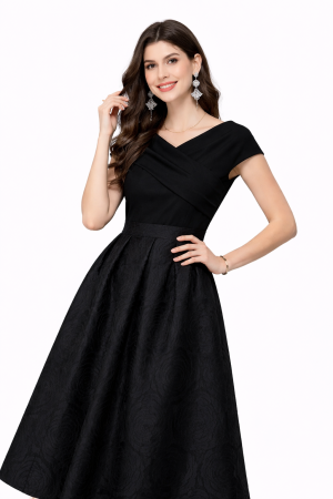 Elegant Black Fit & Flare Midi Dress for Women | Trendore™